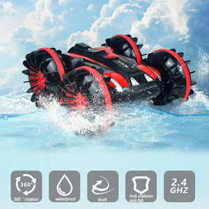 Waterproof rc car 2.4G 4WD 360 rotating stunt amphibious remote control car toy