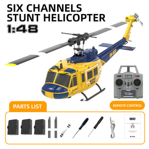 RC ERA C032 UH-1 2.4G 6CH 6-axis Gyroscope 1:48 Scale Huey Altitude Hold Optical Flow Positioning TOF Altitude Hold Flybarless RC Helicopter RTF
