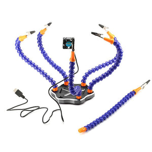 Six Arms Solder Iron Stand Holder Third Hand Soldering PCB Fixture Tool Helping Hands with mini fan