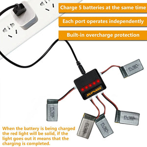 SUPULSE 5-in-1 Lipo Battery Charger 3.7V 1S 1 Cell Micro 5 Ports Compact Charger